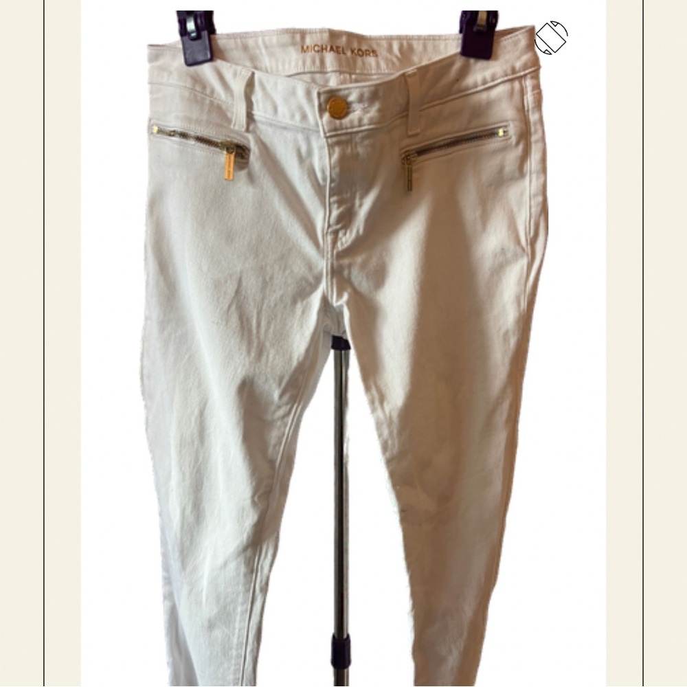 Michael Kors White Jeans with Gold Detail Izzy Skinny Size 10P